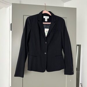 NWT Calvin Klein $248 Navy Striped Blazer Women Size 8 deadstock unique 94% Wool